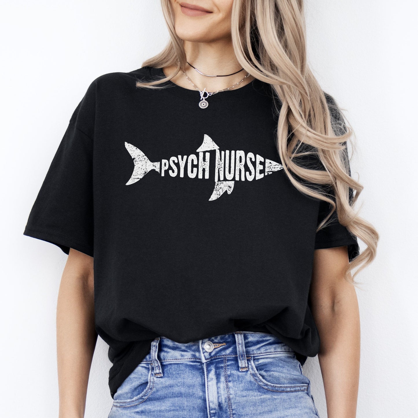 Psych nurse Shark T-Shirt Mental Health Nurse Practitioner Florida Unisex Tee Black Navy Dark Heather-Black-Family-Gift-Planet