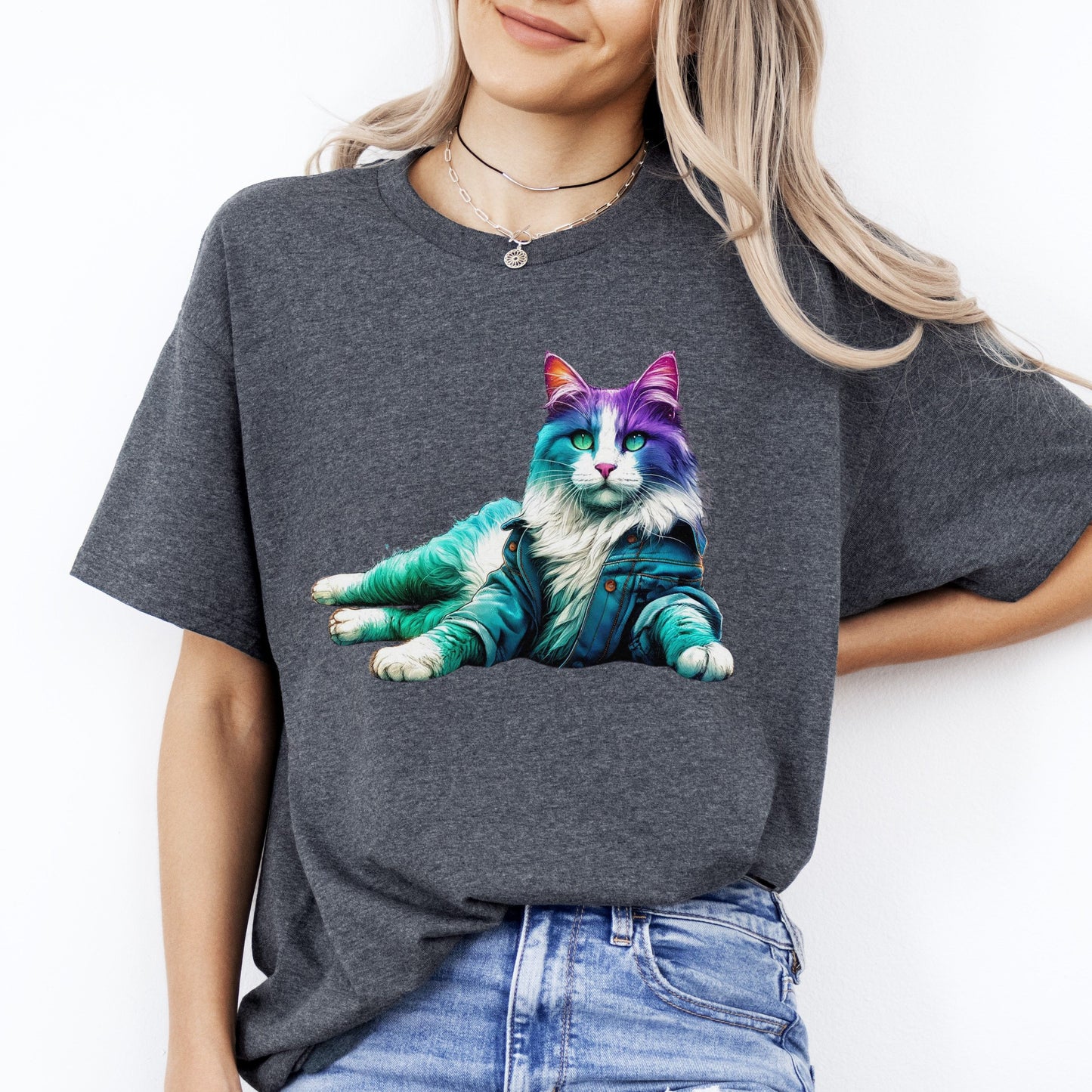 Laying Cat T-Shirt Cool Lazy cat Unisex tee Black Navy Dark Heather-Dark Heather-Family-Gift-Planet
