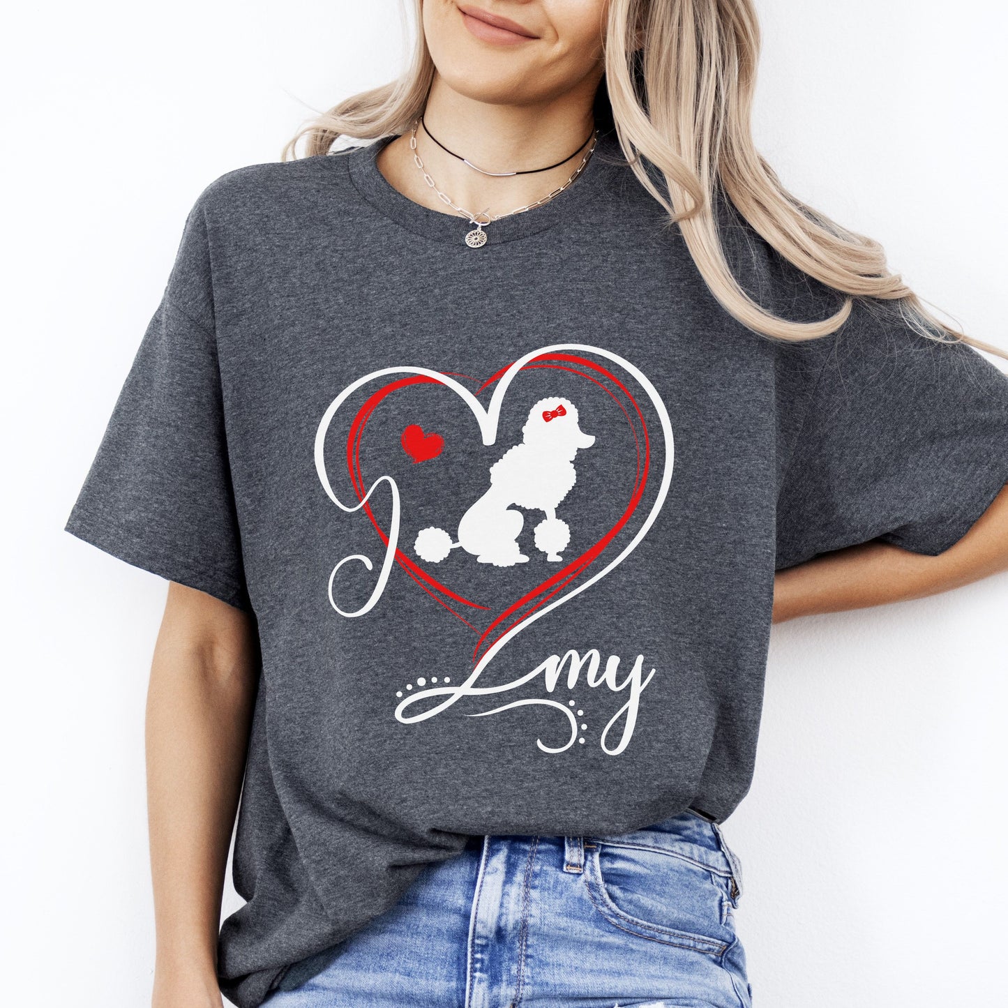 I love my Poodle heart T-Shirt gift Poodle Dog mom Unisex tee Black Navy Dark Heather-Dark Heather-Family-Gift-Planet