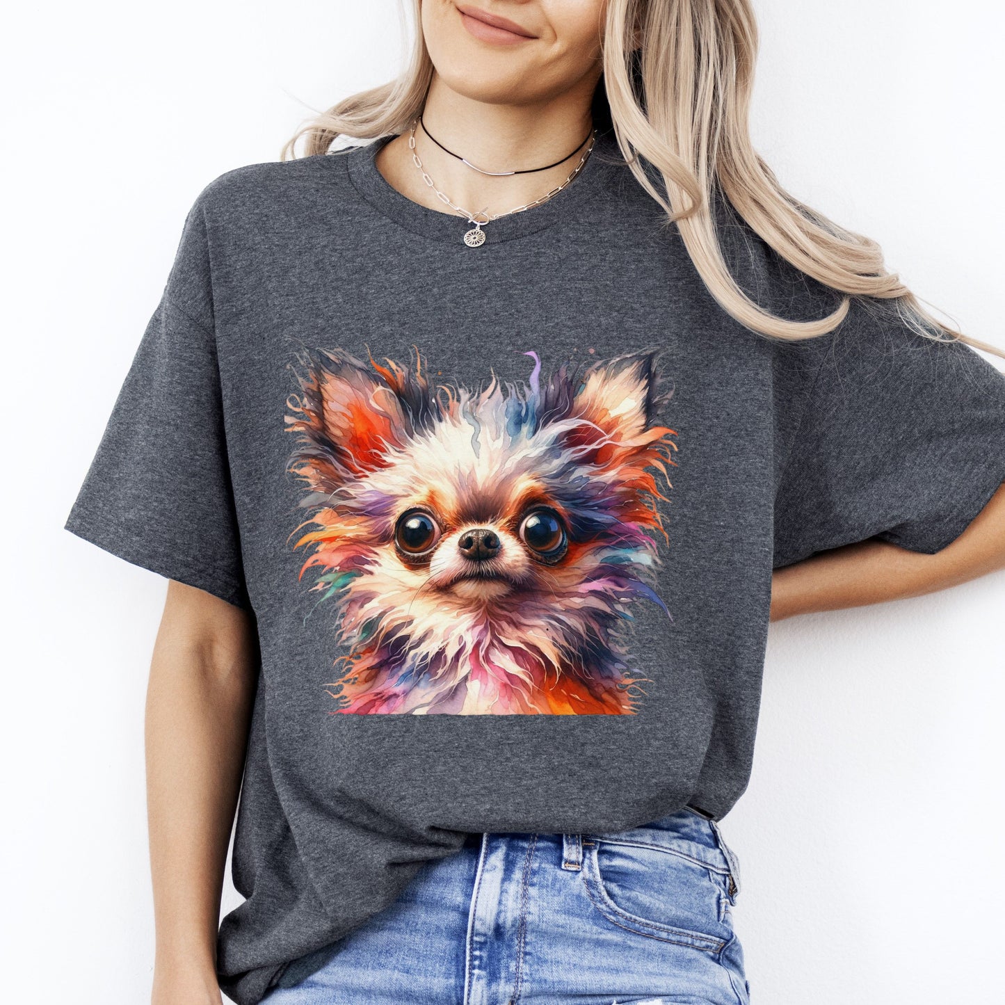 Chihuahua mama T-Shirt gift Bright colorful faithful dog Unisex tee Black Navy Dark Heather-Dark Heather-Family-Gift-Planet