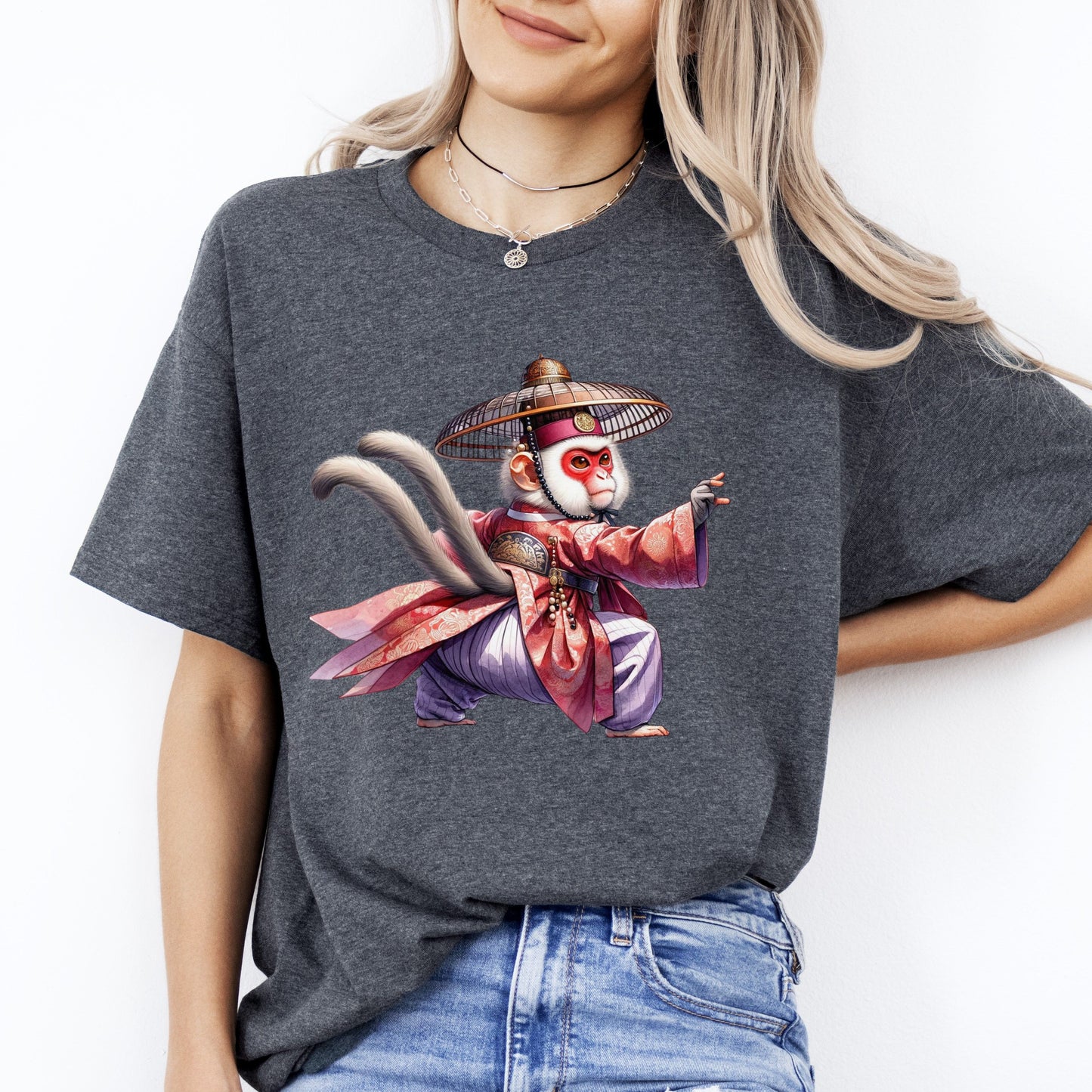 Monkey Ninja T-Shirt gift Two tails monkey Kung-Fu Unisex tee Black Navy Dark Heather-Dark Heather-Family-Gift-Planet