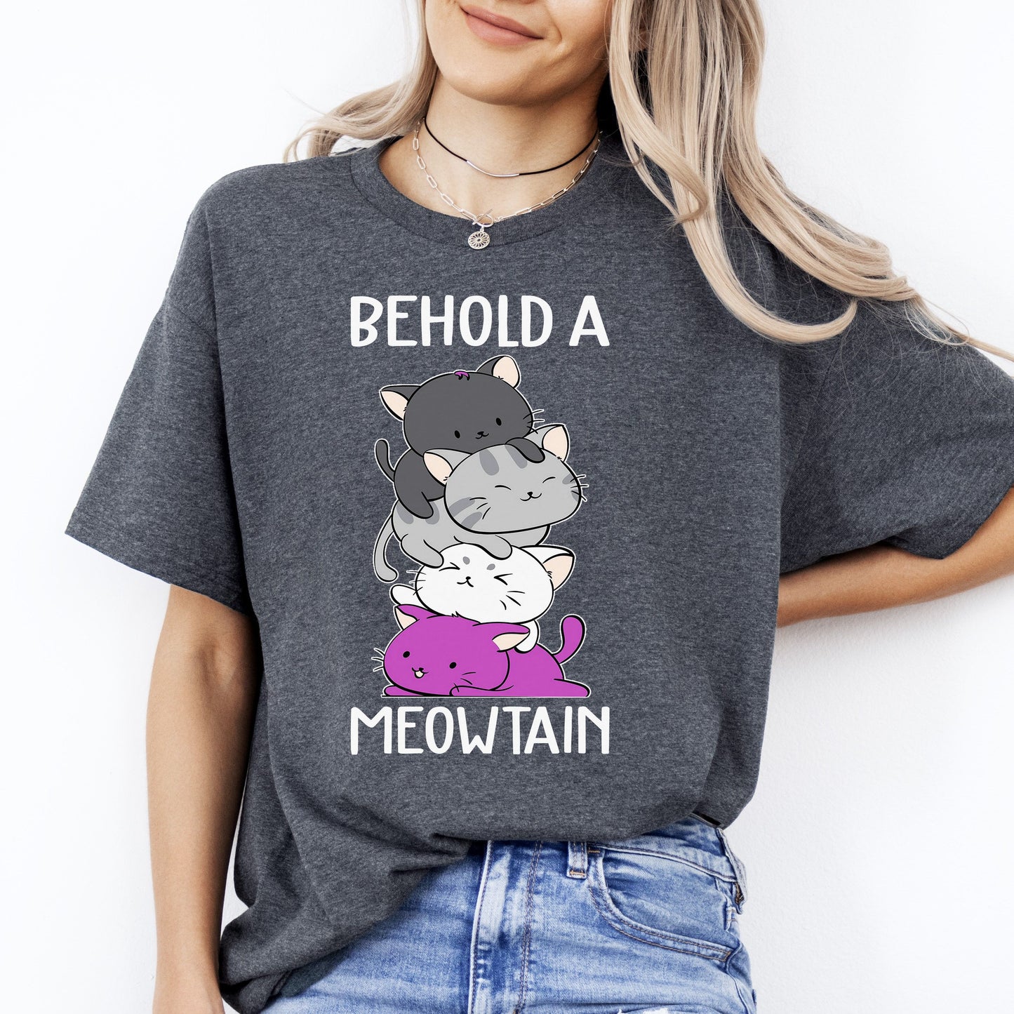 Behold a meowtain T-Shirt gift Funny cat pile Cat mom Unisex Tee Black Navy Dark Heather-Dark Heather-Family-Gift-Planet