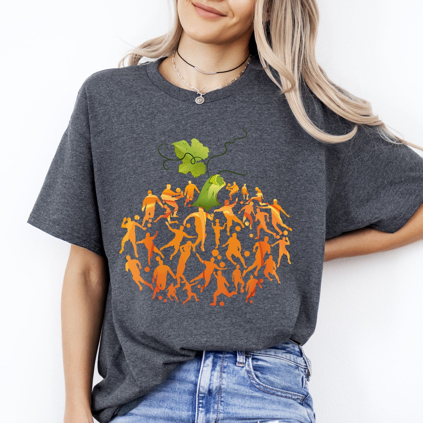 Soccer Player Pumpkin Halloween Unisex T-Shirt Soccer mom soccer coach tee Black Dark Heather-Dark Heather-Family-Gift-Planet