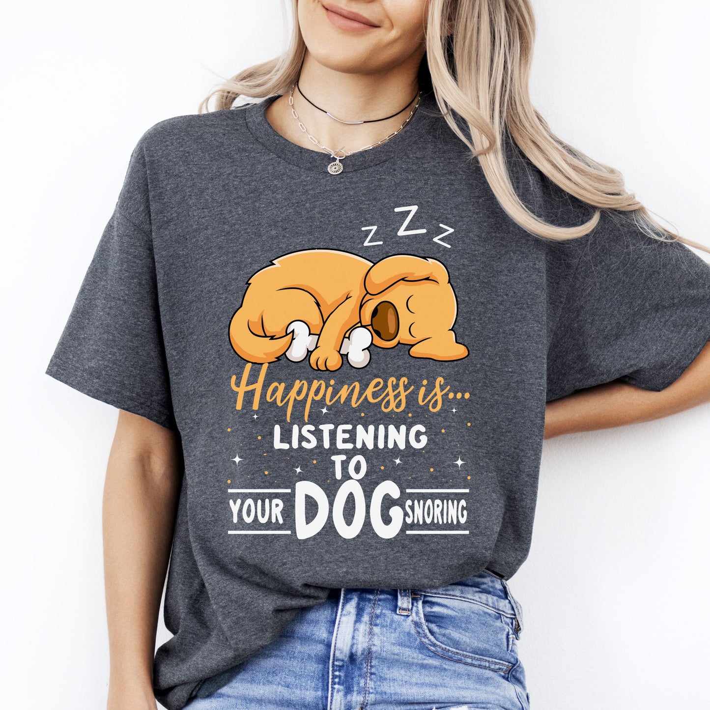 Happiness is Listening to your dog snoring T-Shirt gift Dog mom Unisex tee Black Navy Dark Heather-Dark Heather-Family-Gift-Planet