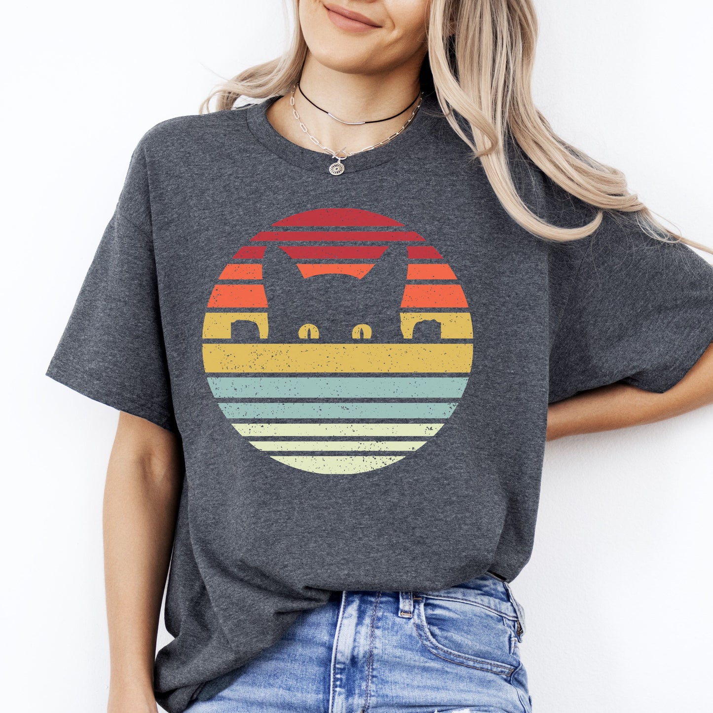 Retro Cat T-Shirt gift Black cat colorful Cat mom Unisex Tee Black Navy Dark Heather-Dark Heather-Family-Gift-Planet