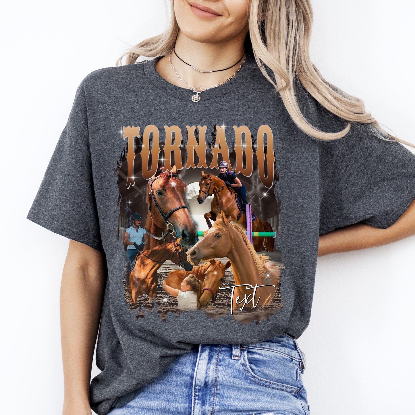 Custom horse T-Shirt gift Personalized Horse mom Your own pictures Unisex Tee Black Navy Dark Heather-Dark Heather-Family-Gift-Planet