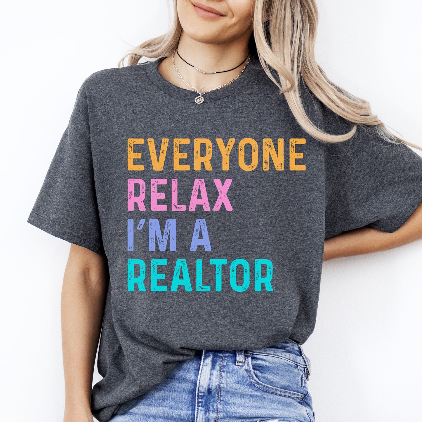 Funny Real estate agent T-Shirt Everyone relax I'm a realtor Unisex tee Black Navy Dark Heather-Dark Heather-Family-Gift-Planet