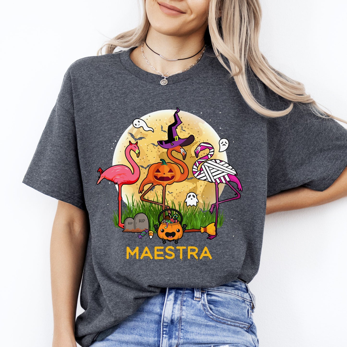 Maestra Halloween Unisex T-Shirt Scary Spooky Spanish Teacher tee Black Dark Heather-Dark Heather-Family-Gift-Planet