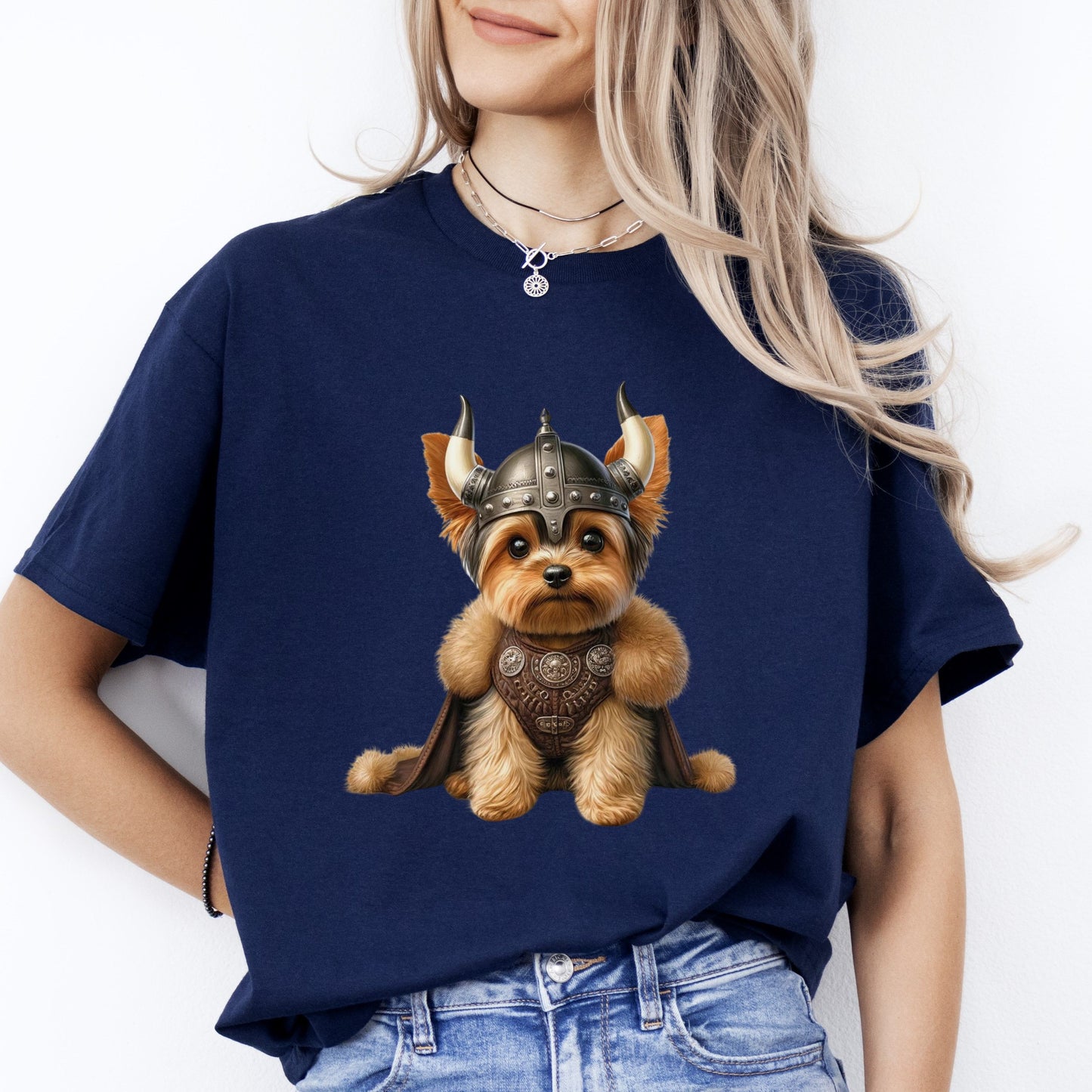 Yorkshire Terrier Viking T-Shirt gift Yorkshire Terrier mama Unisex tee Black Navy Dark Heather-Navy-Family-Gift-Planet