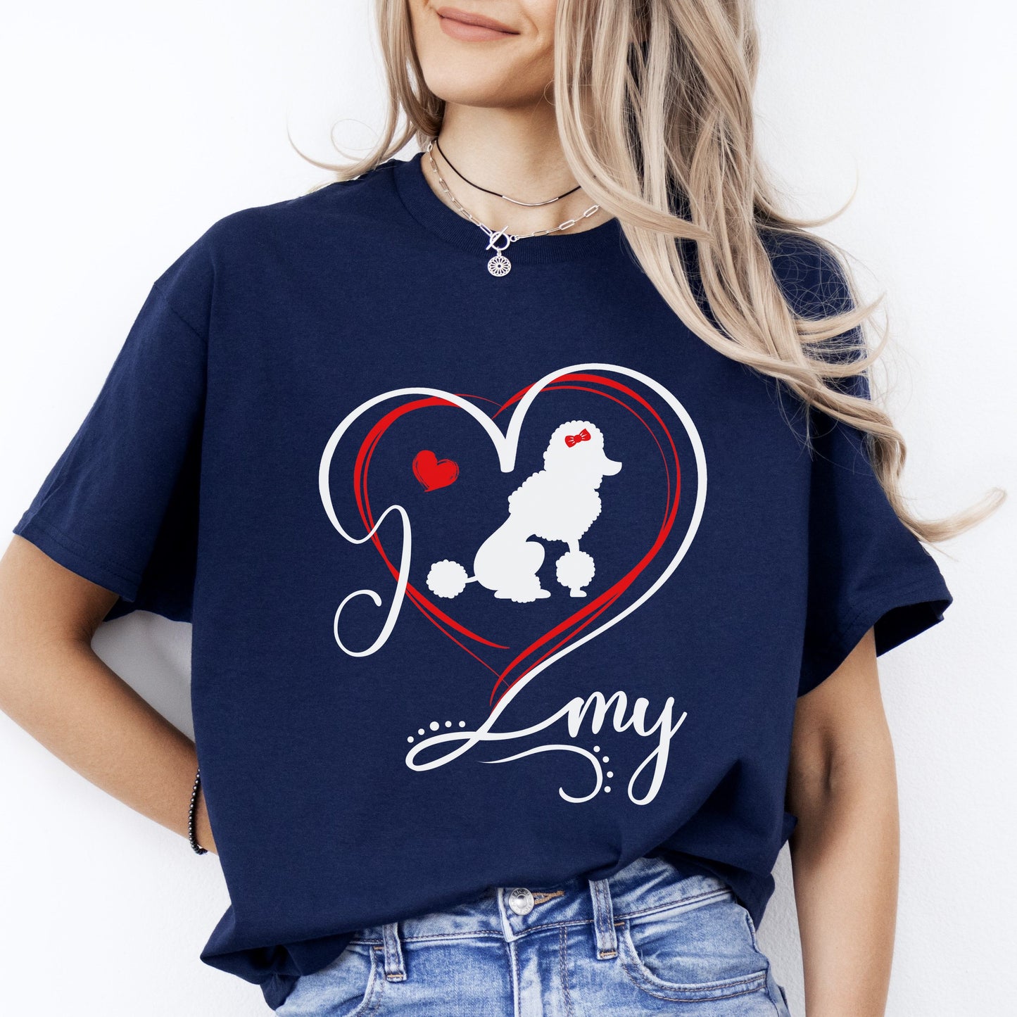 I love my Poodle heart T-Shirt gift Poodle Dog mom Unisex tee Black Navy Dark Heather-Navy-Family-Gift-Planet
