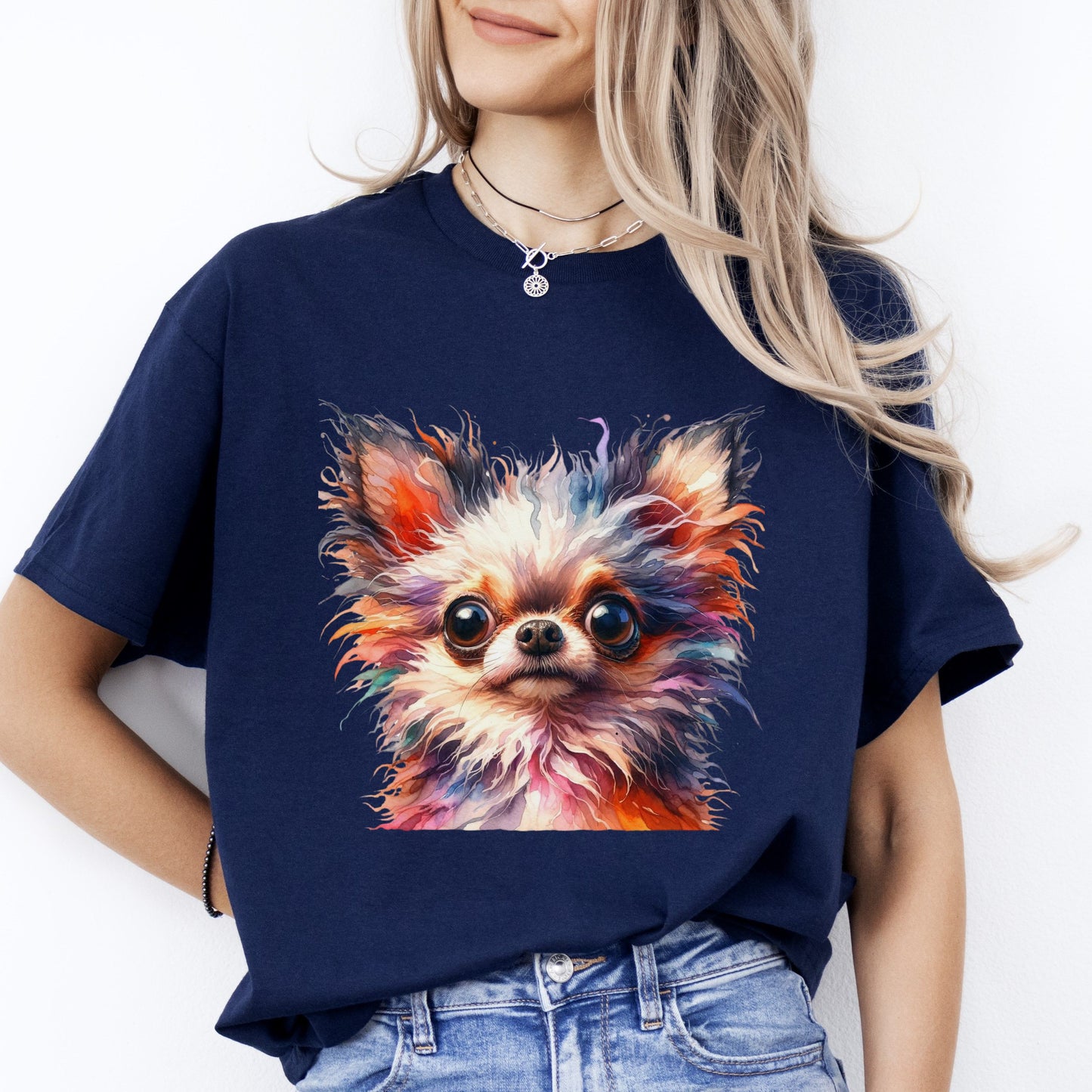 Chihuahua mama T-Shirt gift Bright colorful faithful dog Unisex tee Black Navy Dark Heather-Navy-Family-Gift-Planet