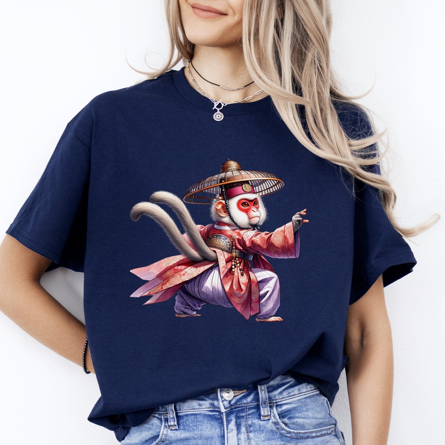 Monkey Ninja T-Shirt gift Two tails monkey Kung-Fu Unisex tee Black Navy Dark Heather-Navy-Family-Gift-Planet
