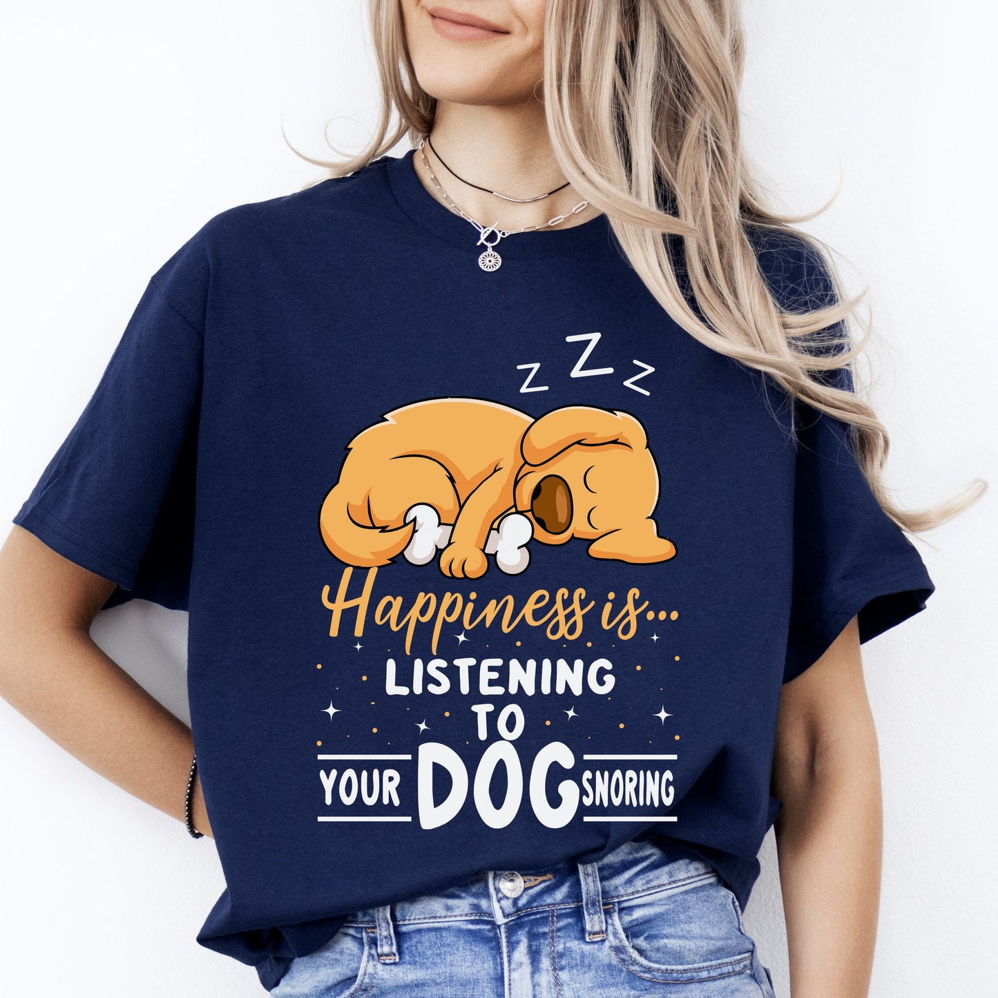 Happiness is Listening to your dog snoring T-Shirt gift Dog mom Unisex tee Black Navy Dark Heather-Navy-Family-Gift-Planet