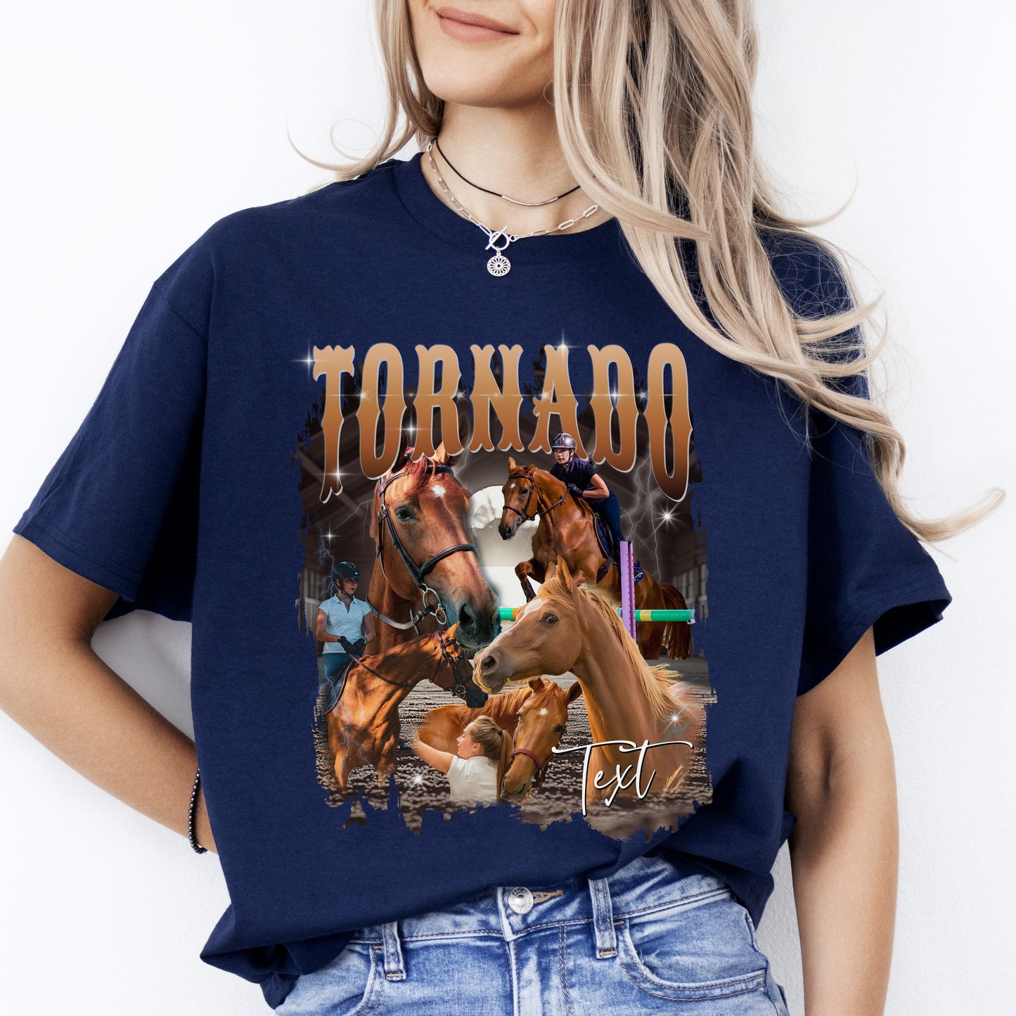 Custom horse T-Shirt gift Personalized Horse mom Your own pictures Unisex Tee Black Navy Dark Heather-Navy-Family-Gift-Planet
