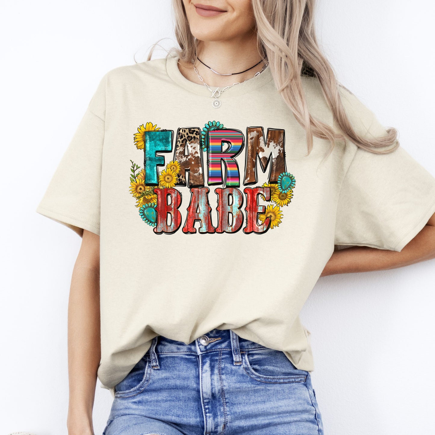 Farm babe T-Shirt gift Western sunflower farmer girl Unisex tee Sand White Sport Grey-Sand-Family-Gift-Planet