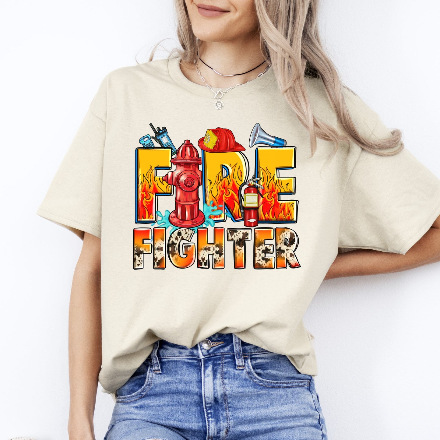 Firefighter T-Shirt gift Essential Fire Fighter wife Unisex tee Sand White Sport Grey-Sand-Family-Gift-Planet