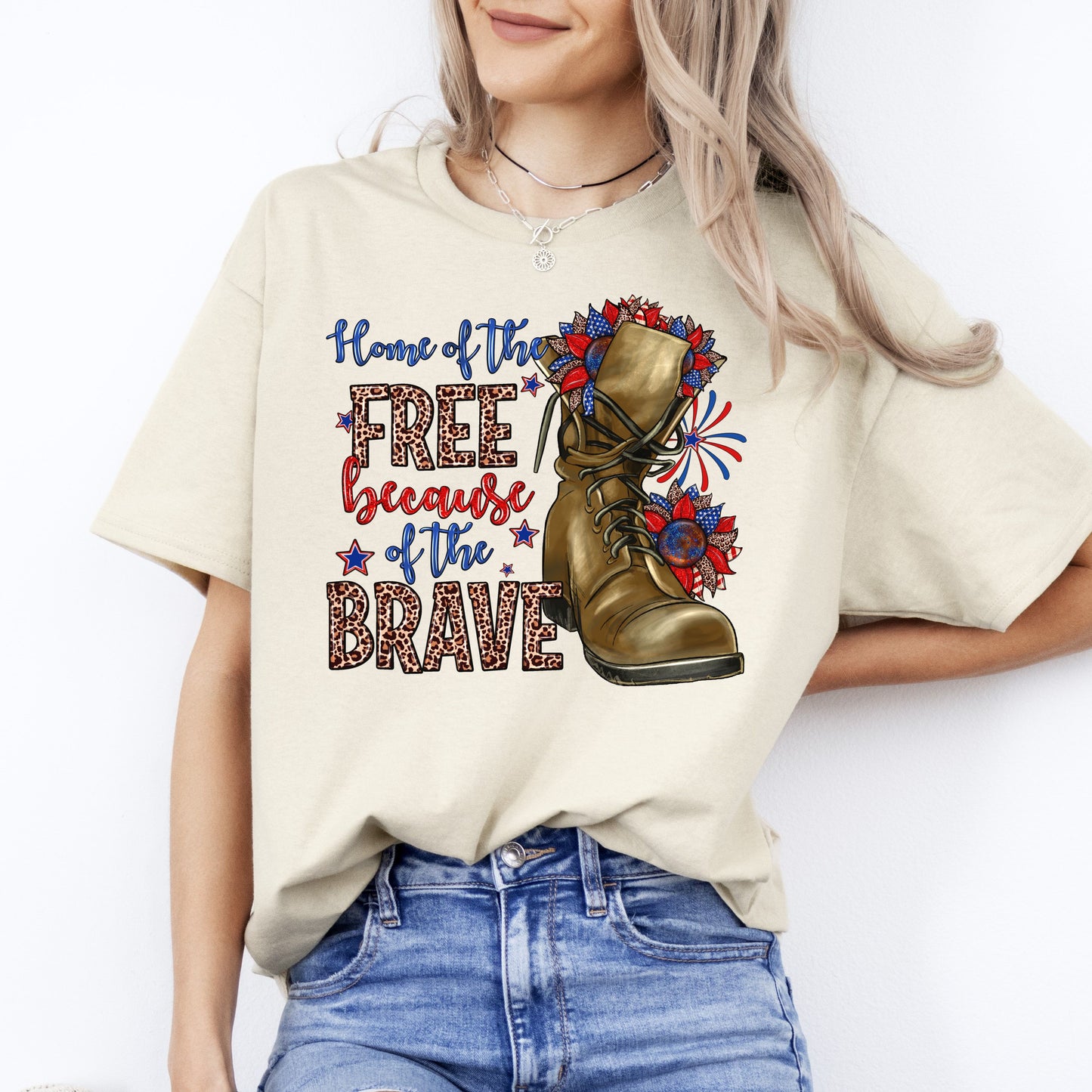 Home of the free because of the brave T-Shirt gift July 4th Patriotic Unisex tee Sand White Sport Grey-Sand-Family-Gift-Planet