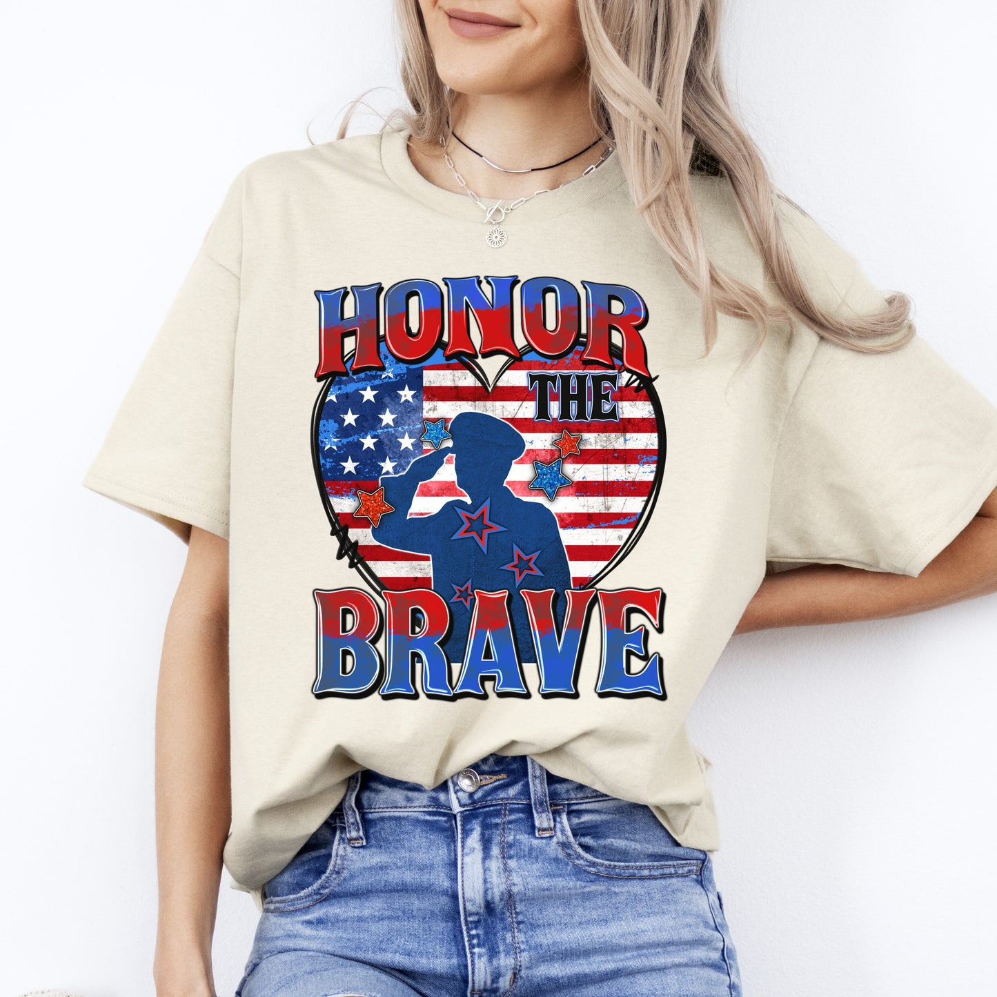 Honor the brave T-Shirt gift American flag veteran heart Unisex tee Sand White Sport Grey-Sand-Family-Gift-Planet