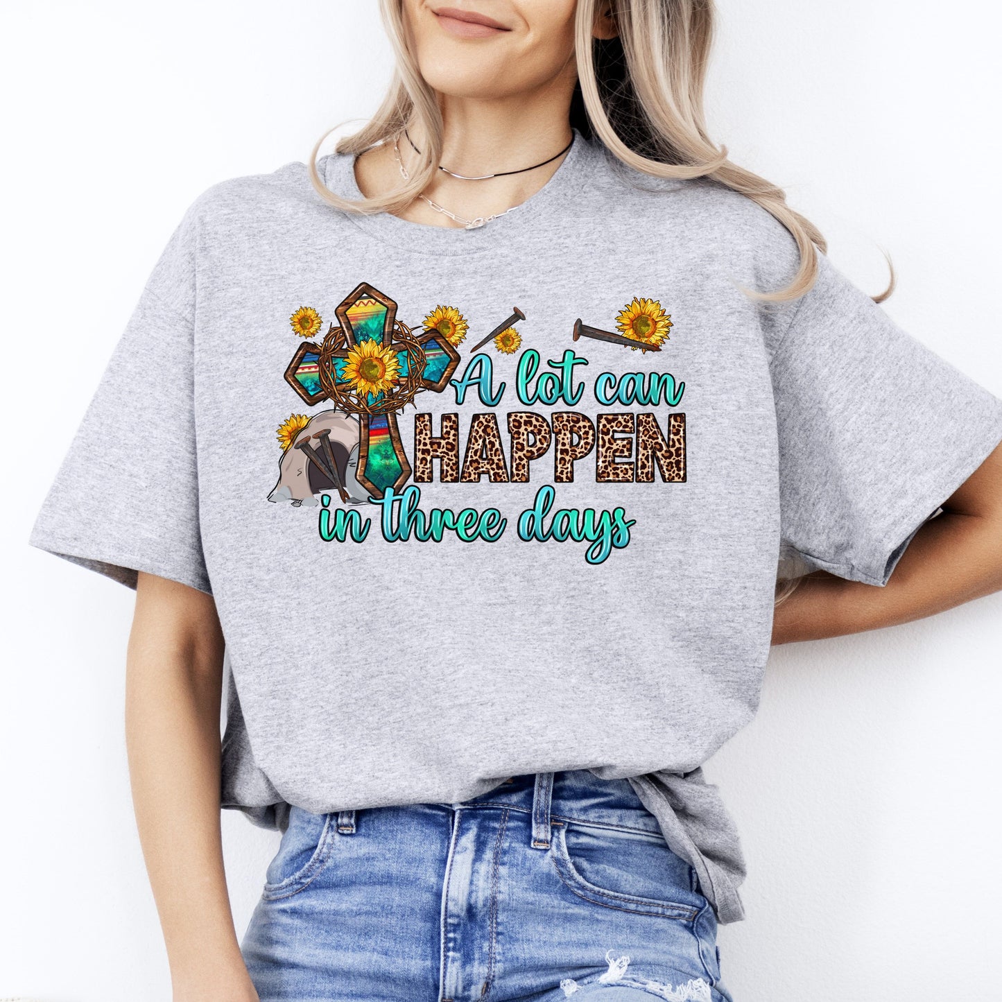 Easter T-Shirt A lot can happen in three days Unisex tee White Sand Grey-Sport Grey-Family-Gift-Planet