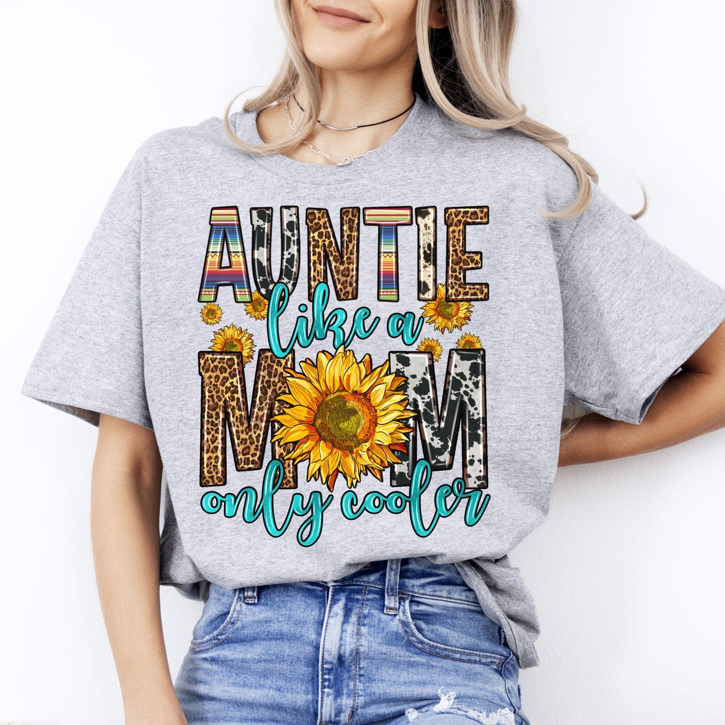 Auntie like a mom only cooler T-Shirt Aunt Birthday gift Unisex tee Sand White Sport Grey-Sport Grey-Family-Gift-Planet