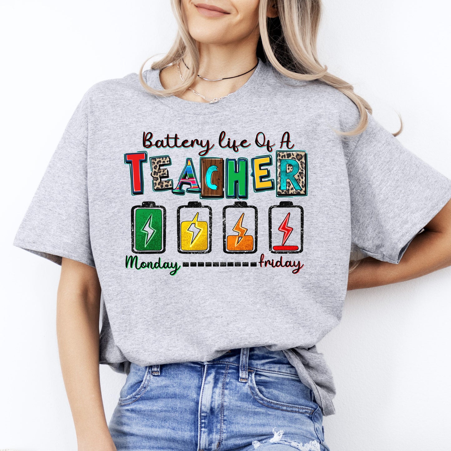 Teacher T-Shirt Battery life of a teacher Unisex tee Sand White Sport Grey-Sport Grey-Family-Gift-Planet