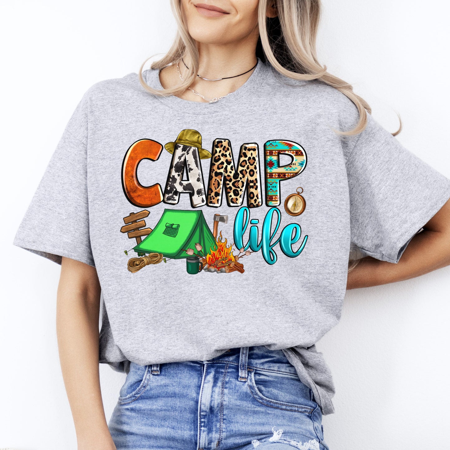 Camp life T-Shirt summer tent camper Unisex tee White Sand Sport Grey-Sport Grey-Family-Gift-Planet