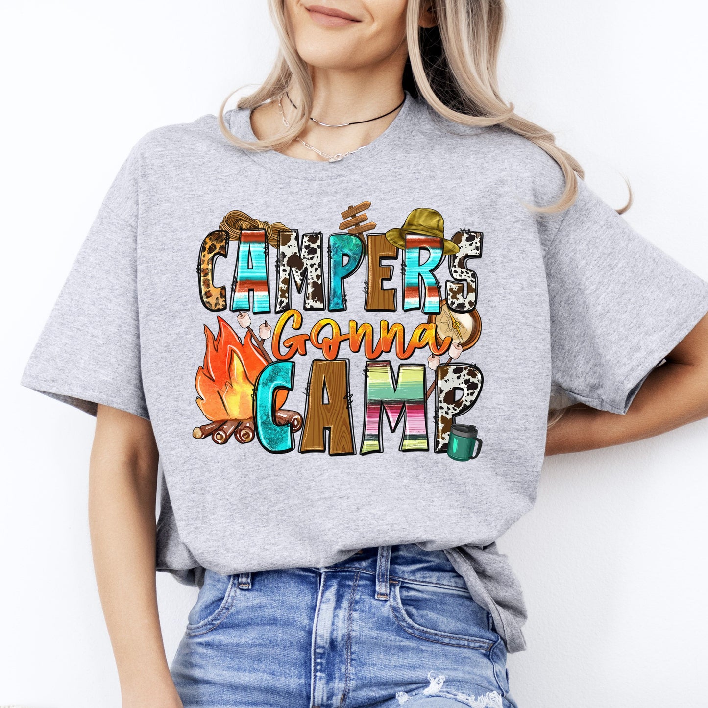 Campers gonna camp T-Shirt happy camper Unisex tee White Sand Sport Grey-Sport Grey-Family-Gift-Planet