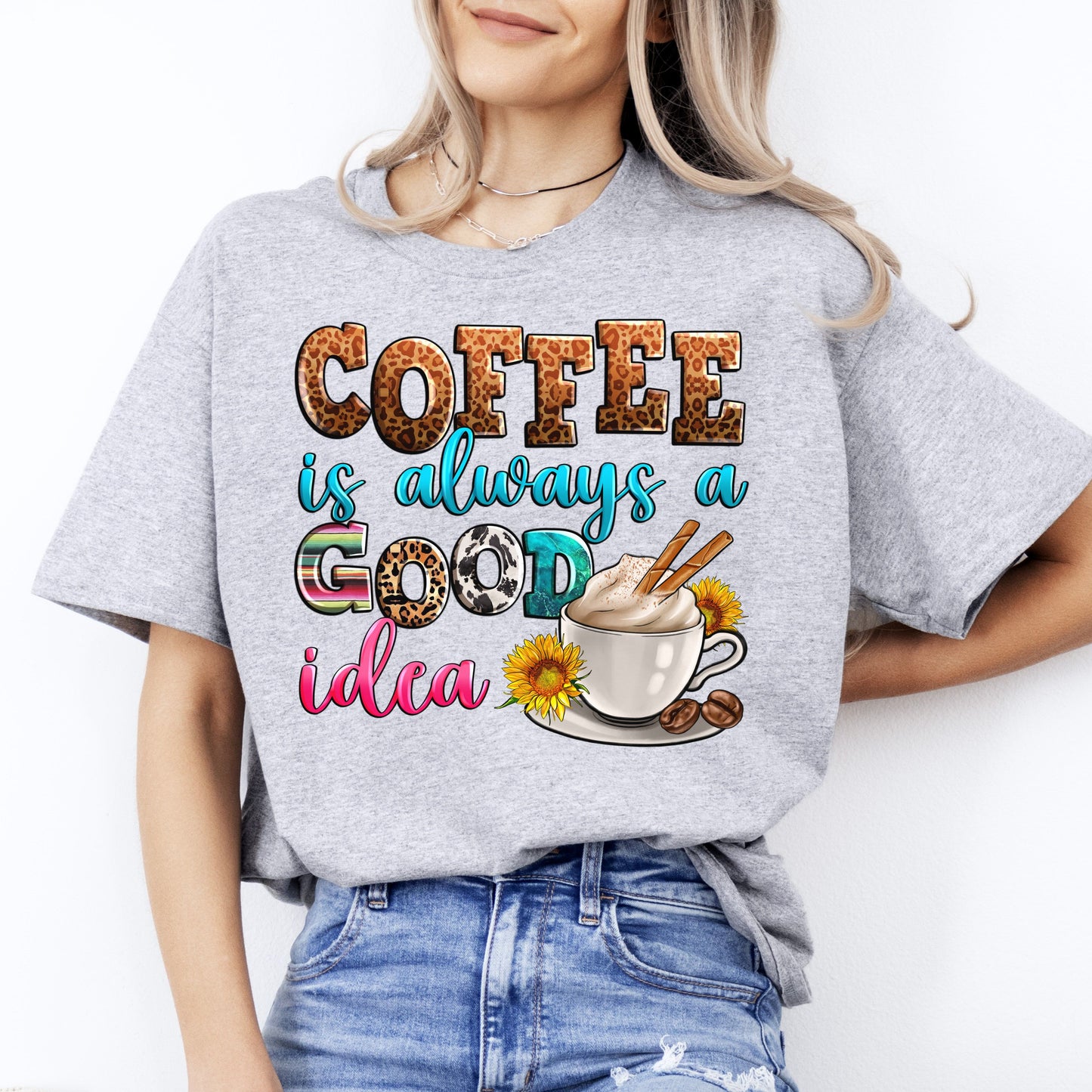 Coffee is always good idea T-Shirt Cappuccino coffee lover Unisex tee White Sand Sport Grey-Sport Grey-Family-Gift-Planet