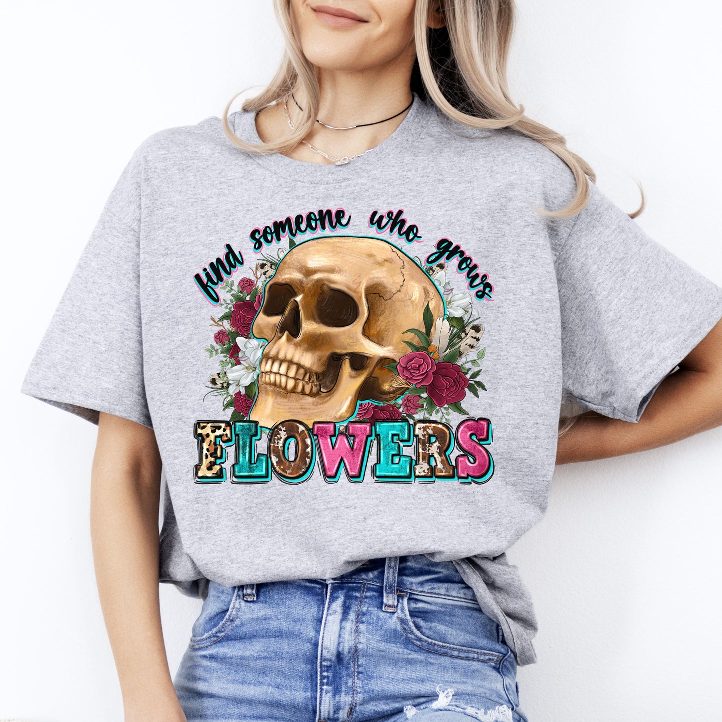 Find someone who grows flowers T-Shirt gift skull Country music lover Unisex tee Sand White Sport Grey-Sport Grey-Family-Gift-Planet
