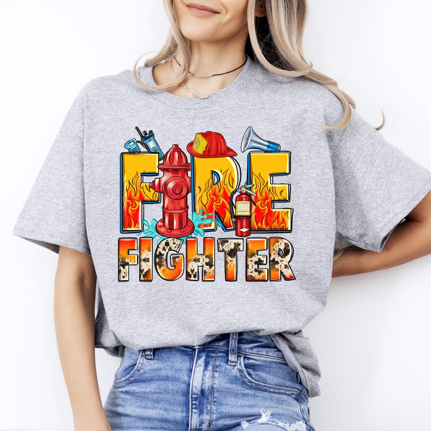 Firefighter T-Shirt gift Essential Fire Fighter wife Unisex tee Sand White Sport Grey-Sport Grey-Family-Gift-Planet
