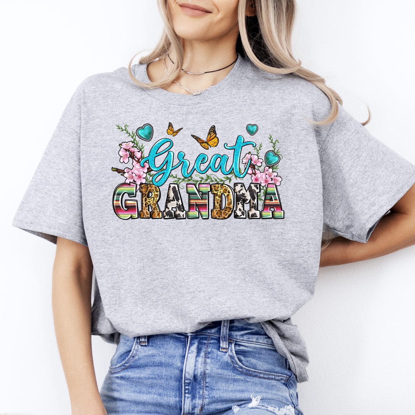 Great Grandma flowers T-Shirt gift Great grandmother floral Unisex tee Sand White Sport Grey-Sport Grey-Family-Gift-Planet