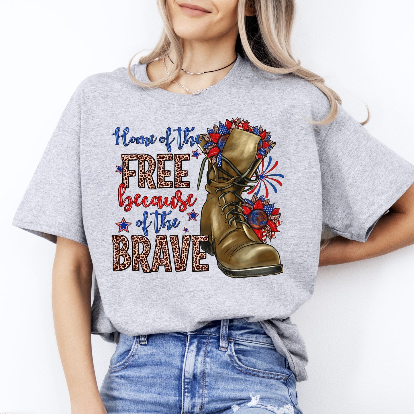 Home of the free because of the brave T-Shirt gift July 4th Patriotic Unisex tee Sand White Sport Grey-Sport Grey-Family-Gift-Planet
