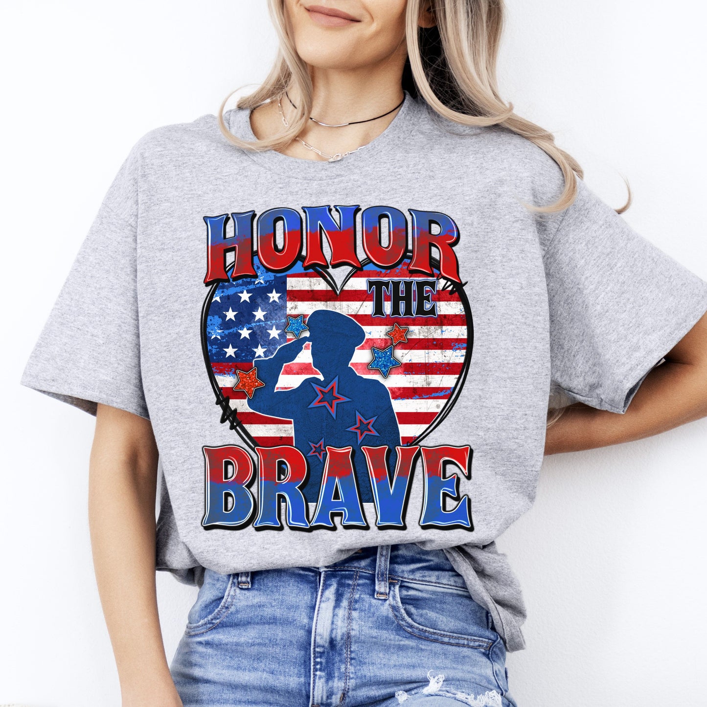 Honor the brave T-Shirt gift American flag veteran heart Unisex tee Sand White Sport Grey-Sport Grey-Family-Gift-Planet