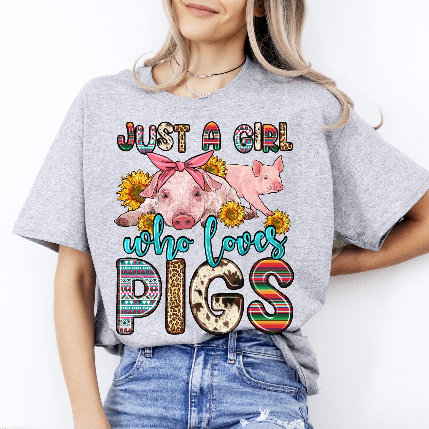 Just a girl who loves pigs T-Shirt gift Cute Farmer girl Unisex tee Sand White Sport Grey-Sport Grey-Family-Gift-Planet