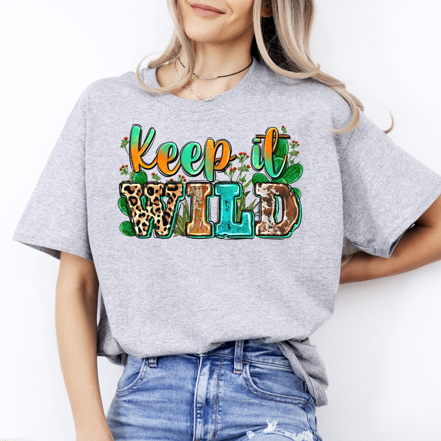 Keep it wild T-Shirt gift Cactus Western Arizona Unisex tee Sand White Sport Grey-Sport Grey-Family-Gift-Planet