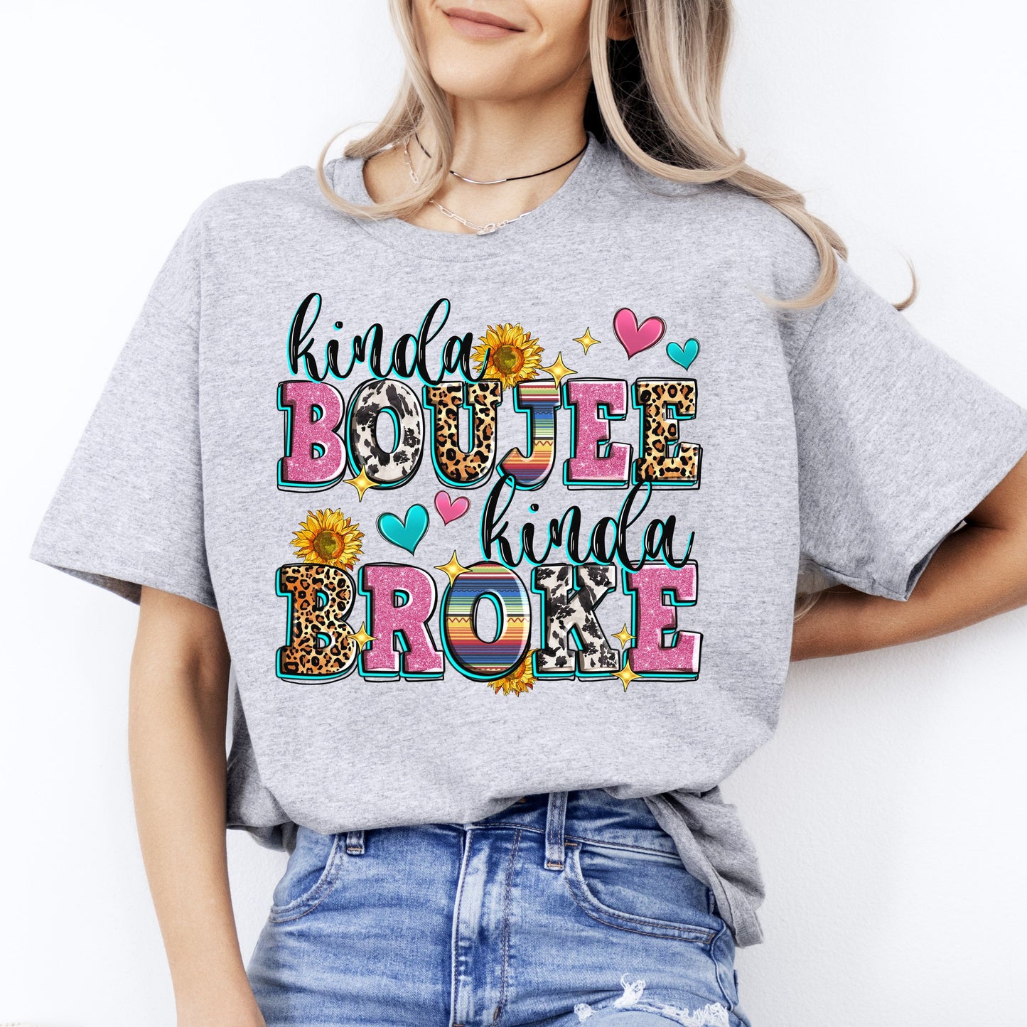 Kinda boujee kinda broke T-Shirt gift Unisex tee Sand White Sport Grey-Sport Grey-Family-Gift-Planet