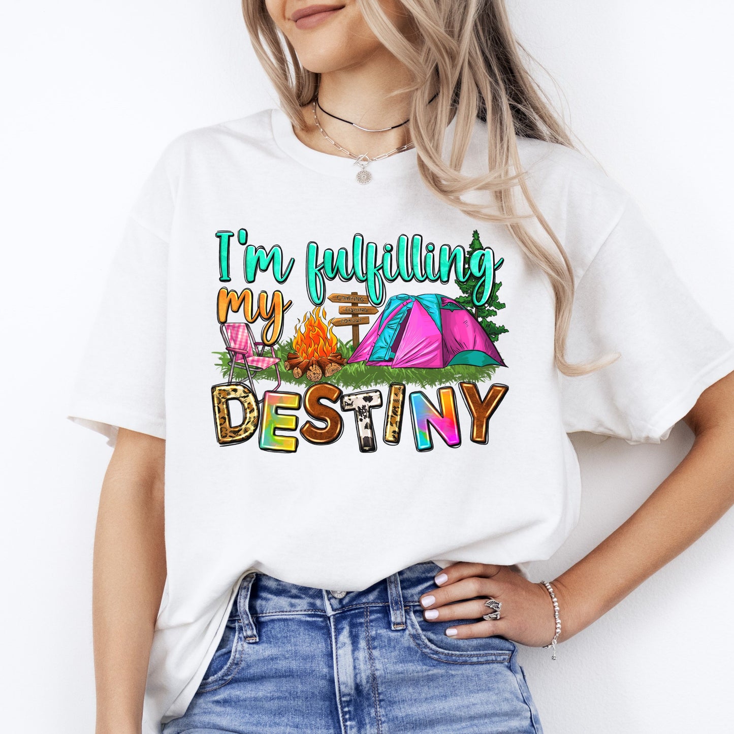 I'm fulfilling my destiny camping T-Shirt happy camper Unisex Tee Sand White Sport Grey-White-Family-Gift-Planet