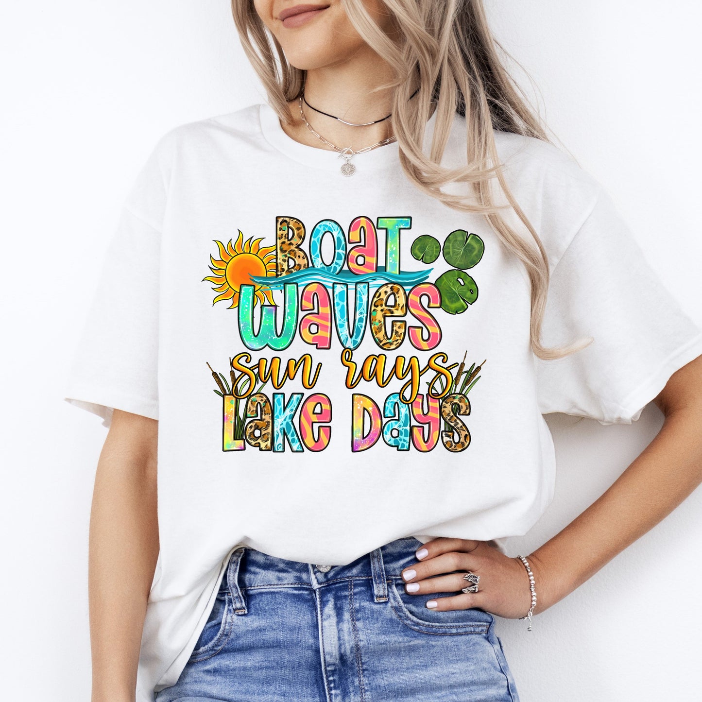 Boat waves sun rays lake days T-Shirt Summer Holiday Unisex tee Sand White Sport Grey-White-Family-Gift-Planet