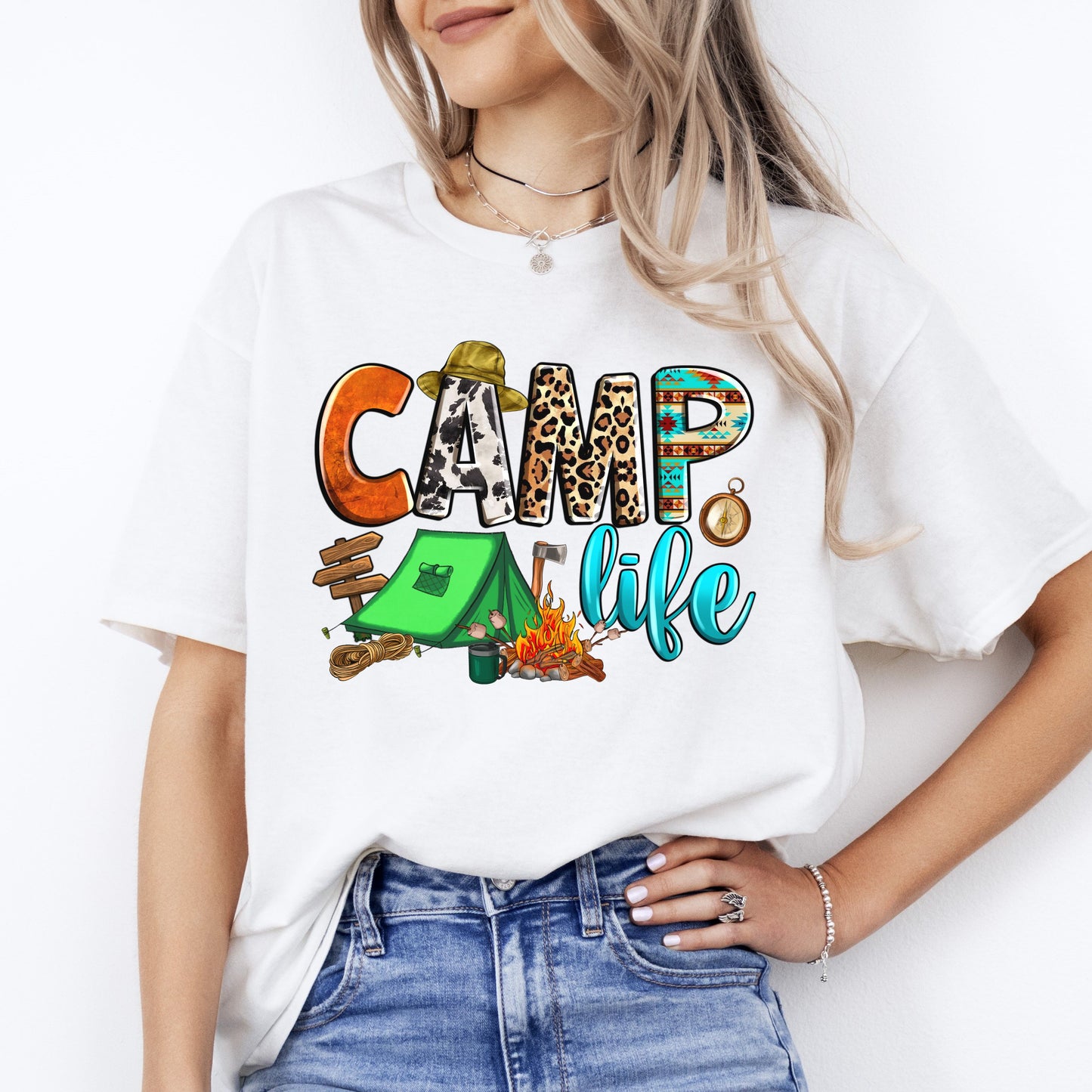 Camp life T-Shirt summer tent camper Unisex tee White Sand Sport Grey-White-Family-Gift-Planet