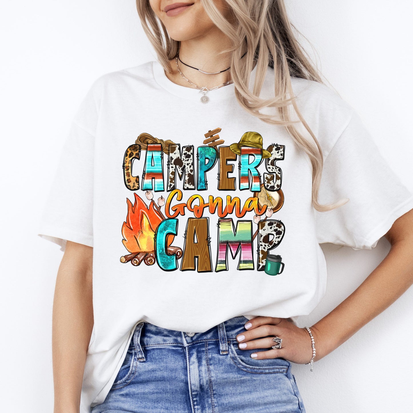Campers gonna camp T-Shirt happy camper Unisex tee White Sand Sport Grey-White-Family-Gift-Planet
