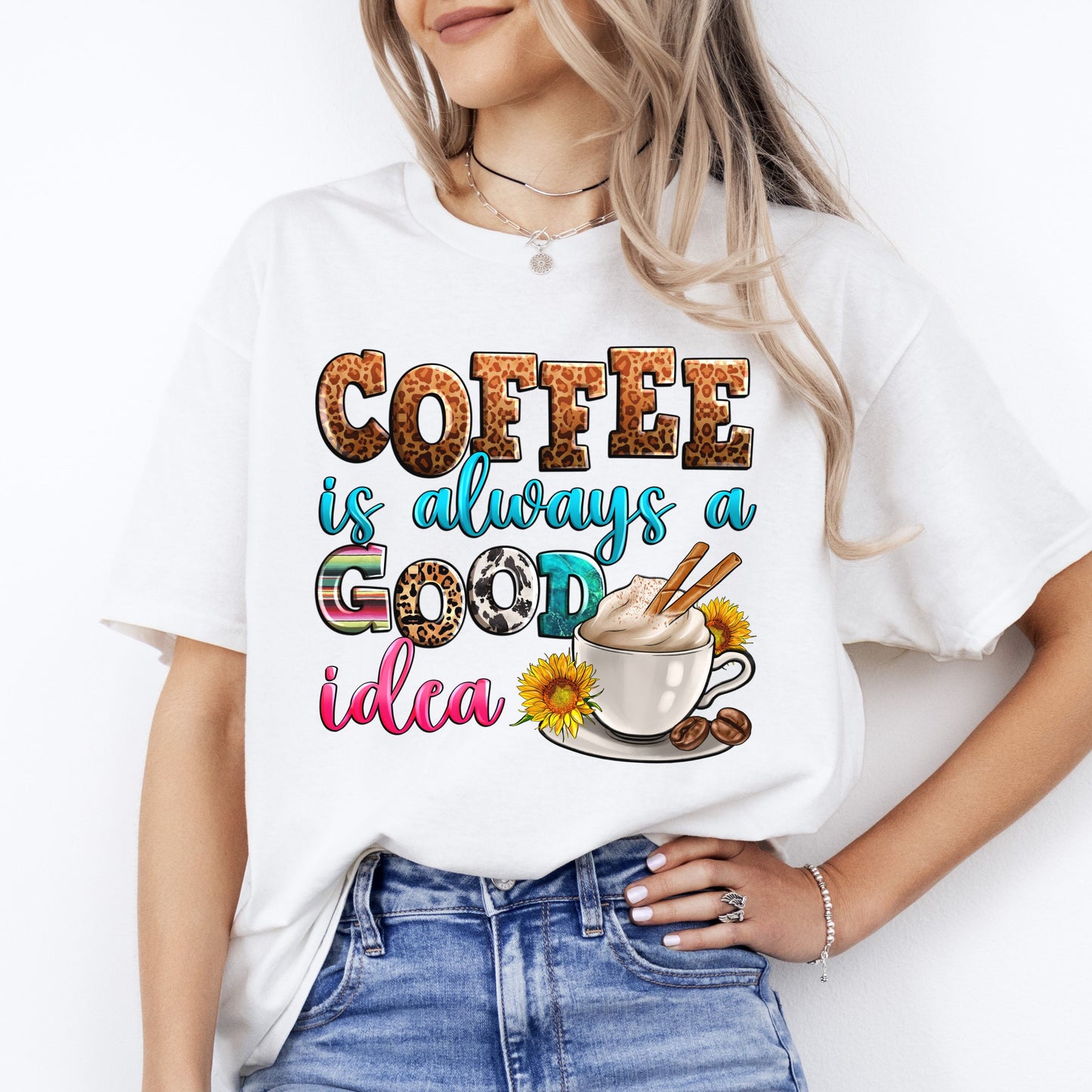 Coffee is always good idea T-Shirt Cappuccino coffee lover Unisex tee White Sand Sport Grey-White-Family-Gift-Planet