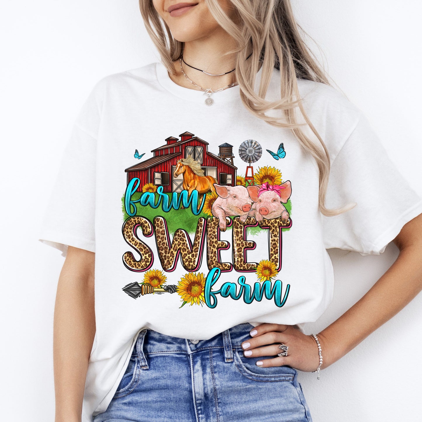 Farm sweet farm T-Shirt gift Country side farmer girl farm owner Unisex tee Sand White Sport Grey-White-Family-Gift-Planet