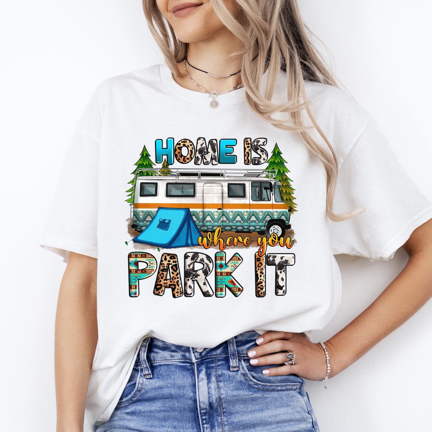 Home is where you park it T-Shirt gift Camping Caravan camper Unisex tee Sand White Sport Grey-White-Family-Gift-Planet