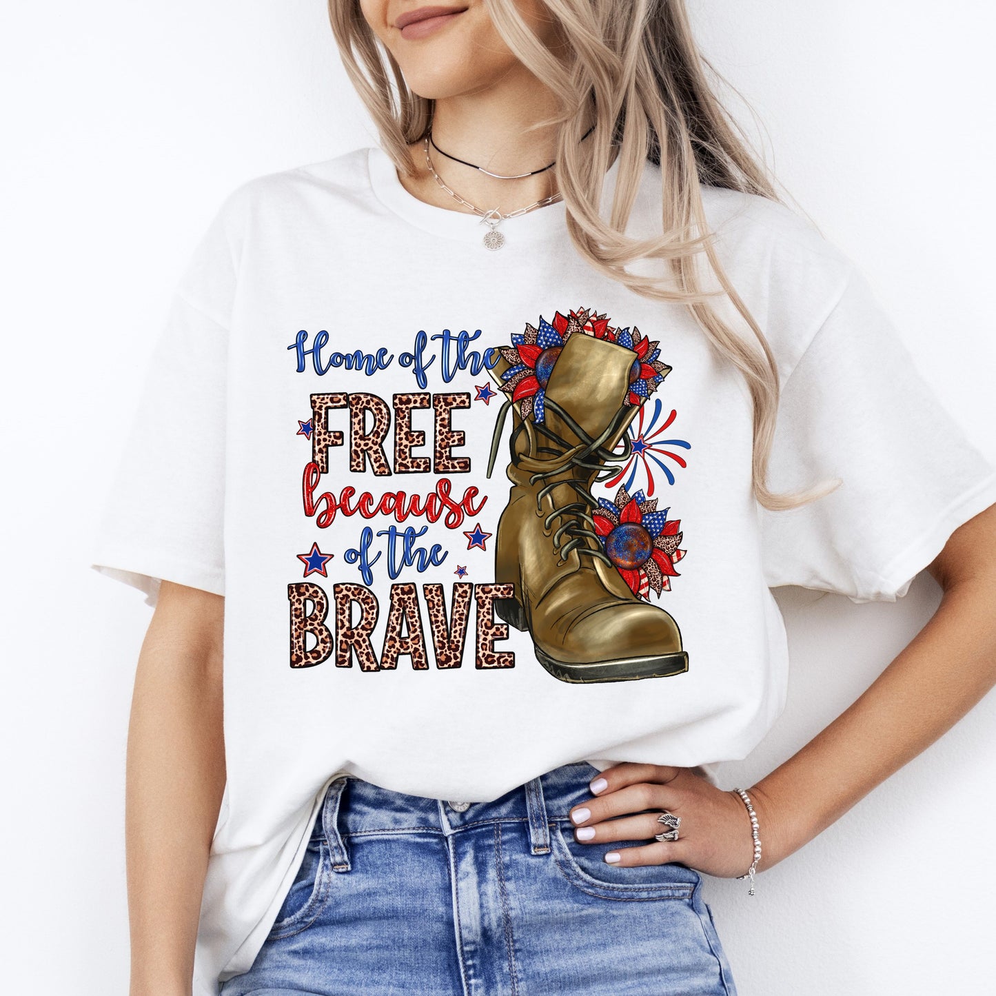Home of the free because of the brave T-Shirt gift July 4th Patriotic Unisex tee Sand White Sport Grey-White-Family-Gift-Planet