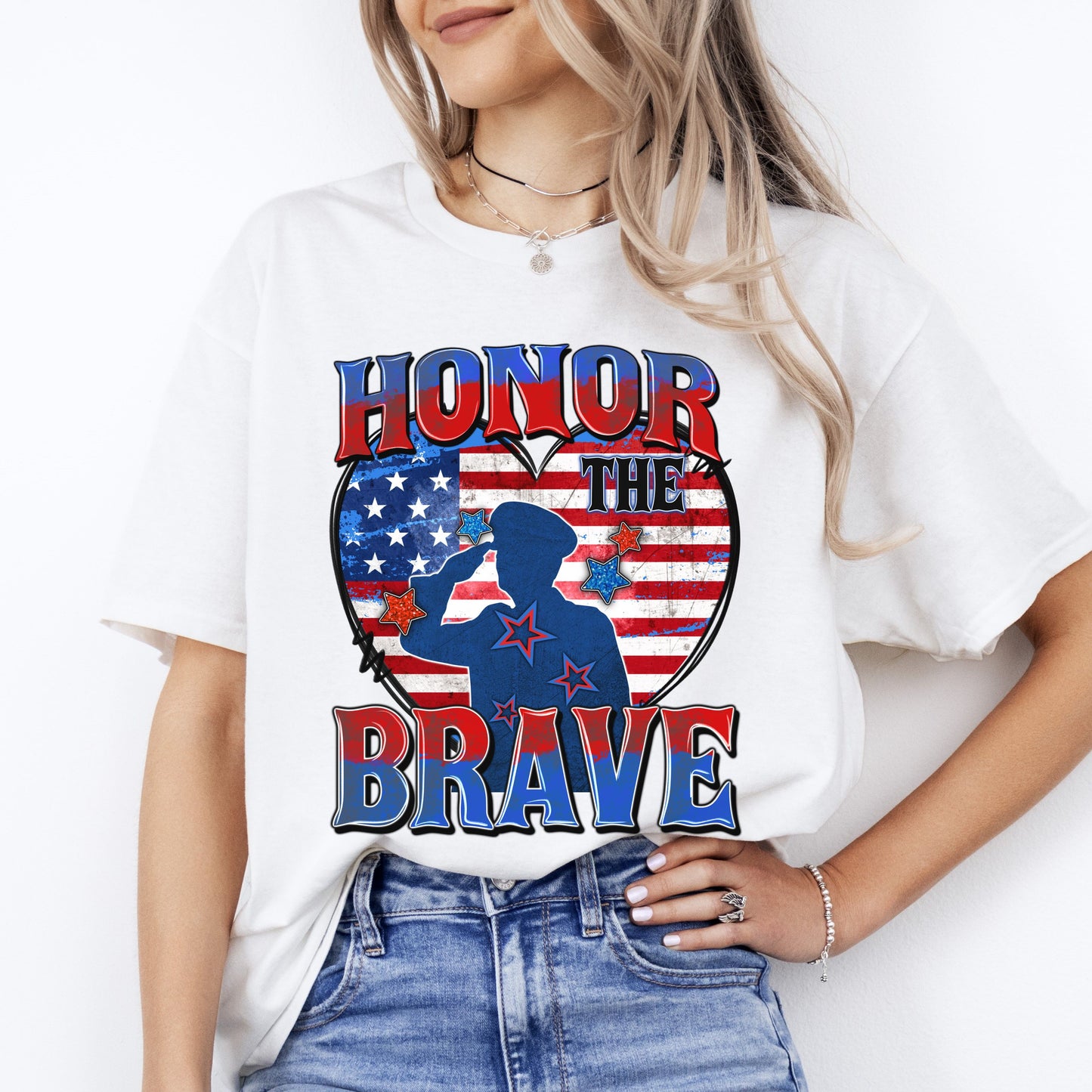 Honor the brave T-Shirt gift American flag veteran heart Unisex tee Sand White Sport Grey-White-Family-Gift-Planet
