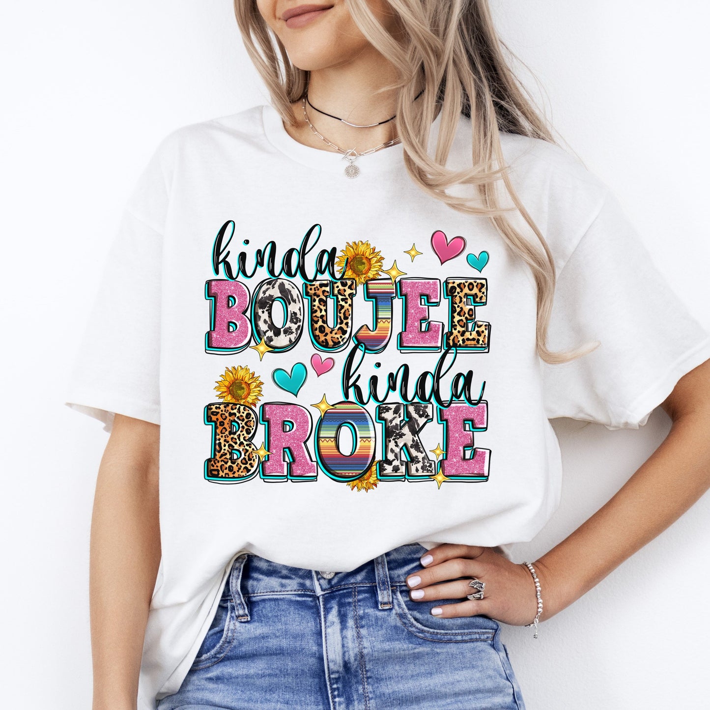 Kinda boujee kinda broke T-Shirt gift Unisex tee Sand White Sport Grey-White-Family-Gift-Planet