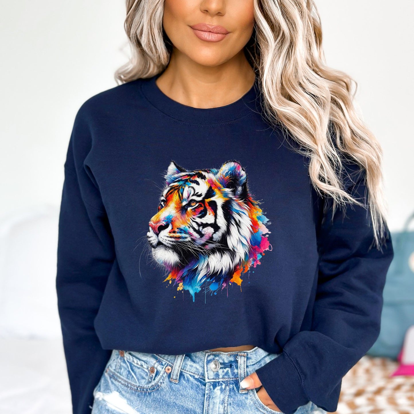 Wildlife tiger whisperer Unisex Sweatshirt Black Navy Dark Heather-Navy-Family-Gift-Planet
