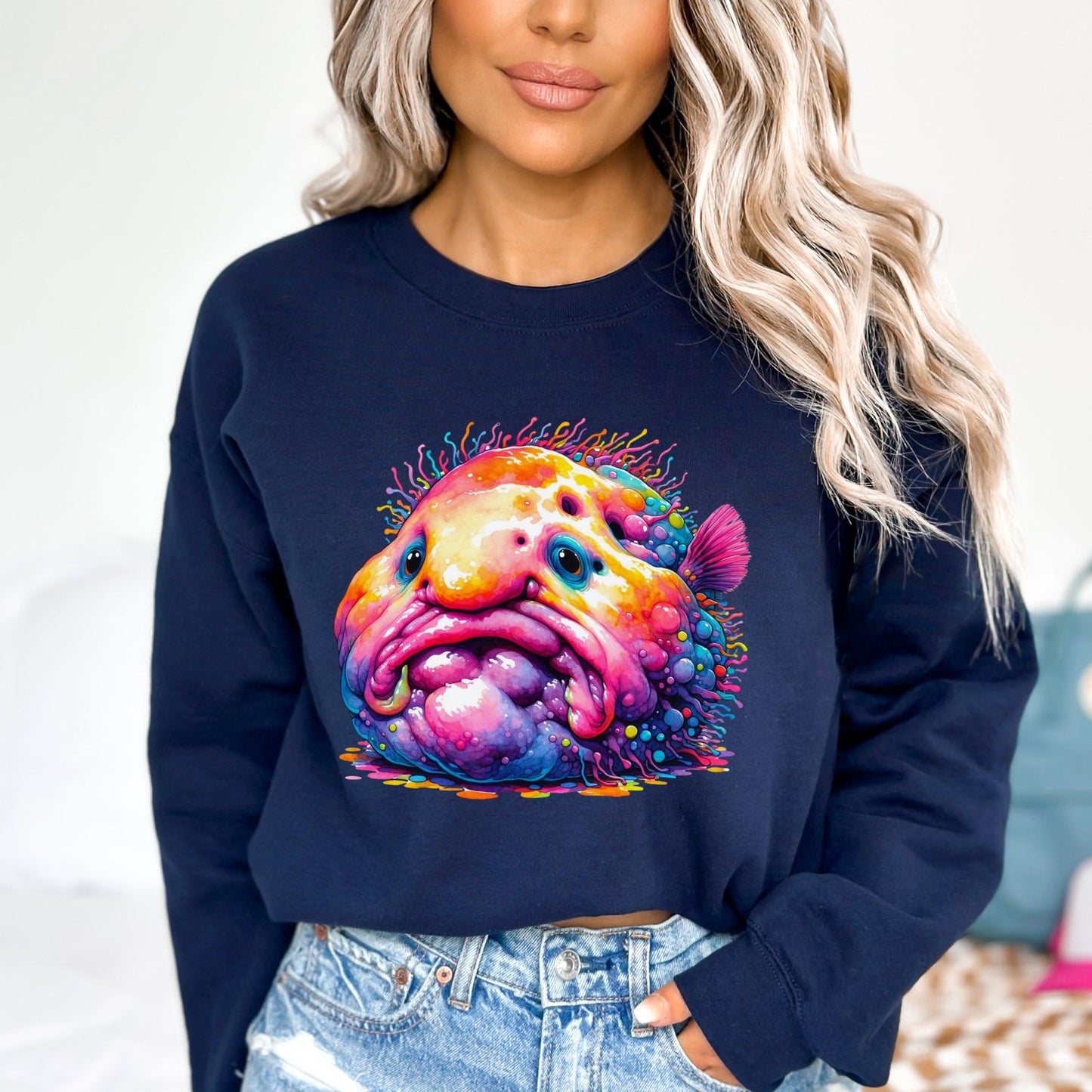 Blobfish Color Splash Unisex Sweatshirt abstract Blobfish tee Black Navy Dark Heather-Navy-Family-Gift-Planet
