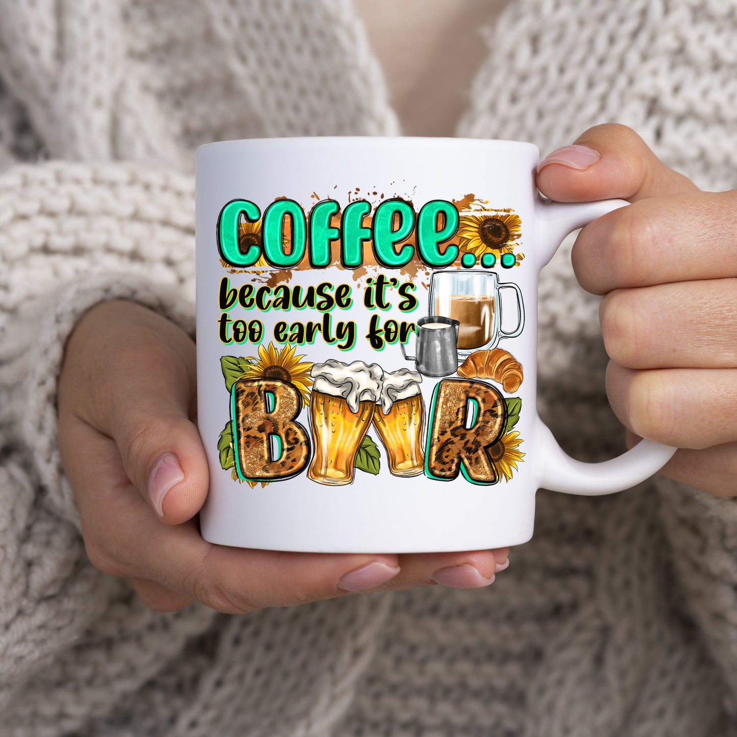 Coffee because it's too early for beer 11oz White Mug gift Morning coffee cup-White-Family-Gift-Planet