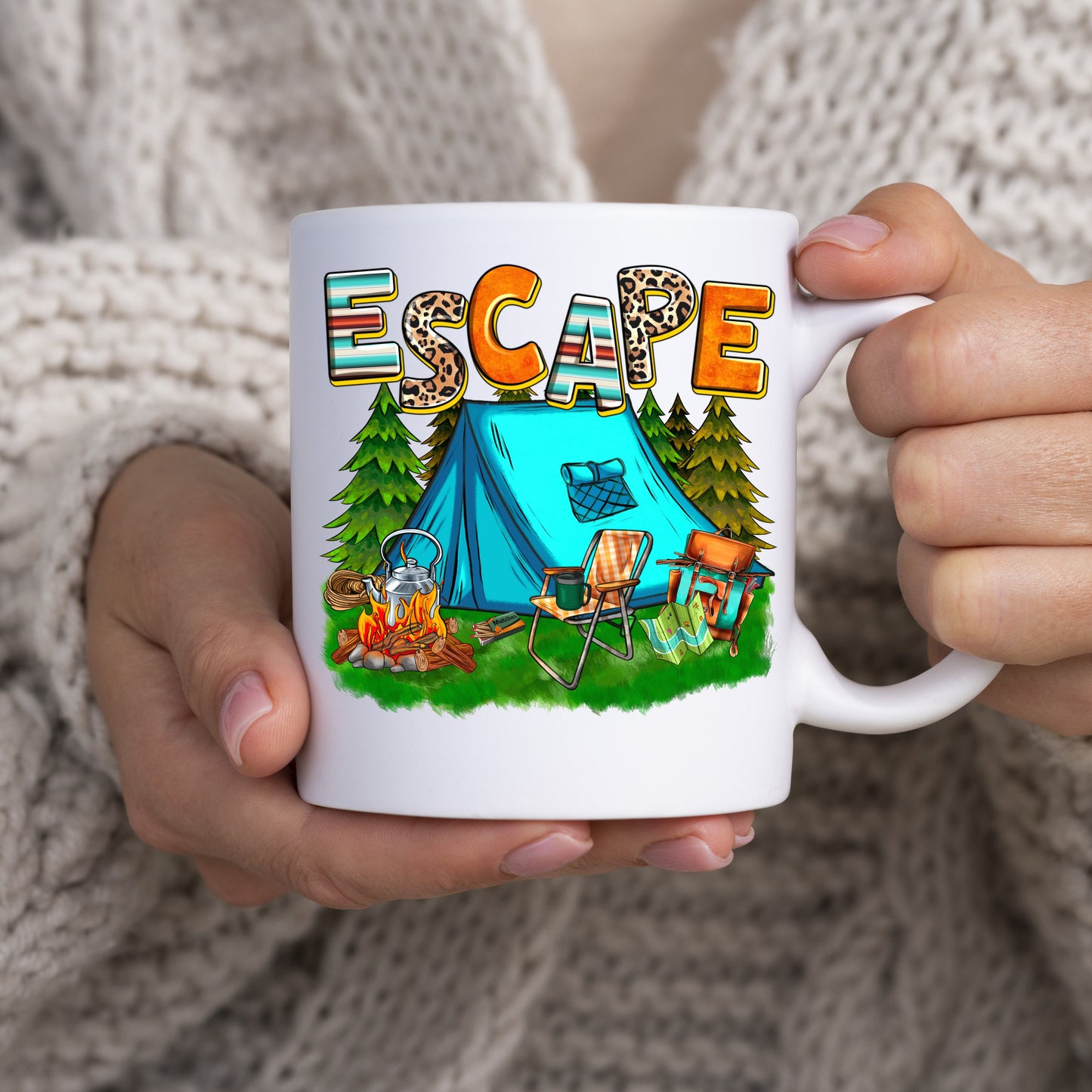 Escape camping 11oz White Mug gift Forest camp tent bonfire cup-White-Family-Gift-Planet